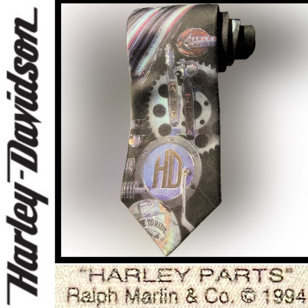 🏍️1994 Harley Parts Necktie/Neck Tie | Harley-Davidson | Ralph Marlin | Vintage